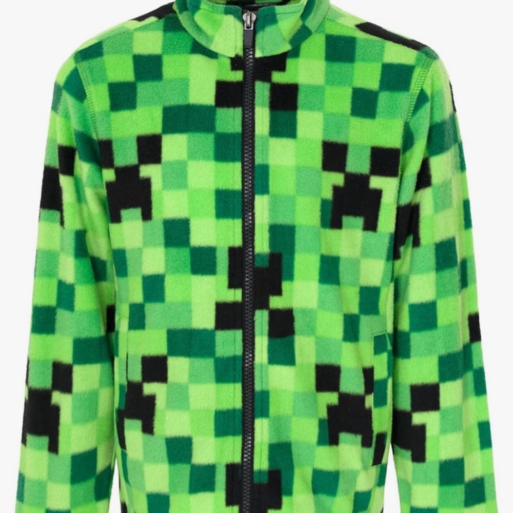 Green Pixelated Minecraft Zip-Up Jacket NWT kids/teens/adult